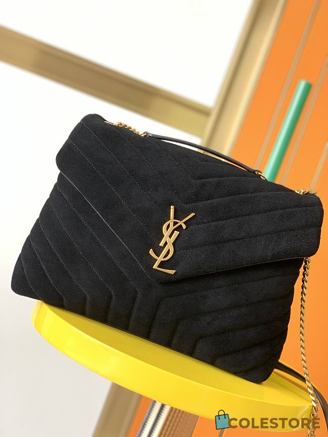 YSL Lou Lou Medium Black Velvet Bag 630951 Size 31cm - 1
