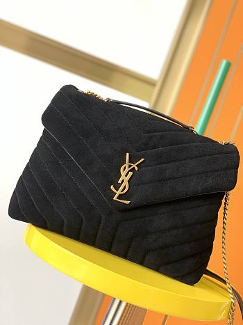 YSL Lou Lou Medium Black Velvet Bag 630951 Size 31cm