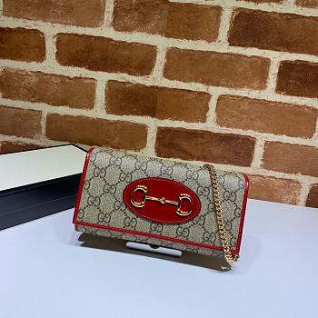 Gucci Horsebit 1955 Chain Stap Wallet In Red Canvas Leather 62189