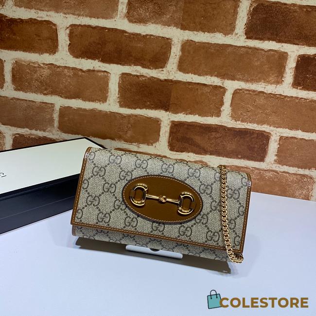 Gucci Horsebit 1955 Chain Stap Wallet In Brown Canvas Leather 62189  - 1