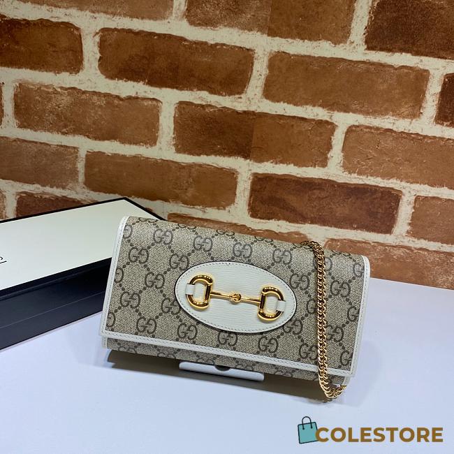 Gucci Horsebit 1955 Chain Stap Wallet In White Canvas Leather 62189 - 1
