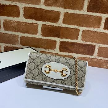 Gucci Horsebit 1955 Chain Stap Wallet In White Canvas Leather 62189