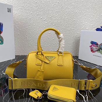 Prada Saffiano Leather Top Handle Bag In Yellow 1BB846 