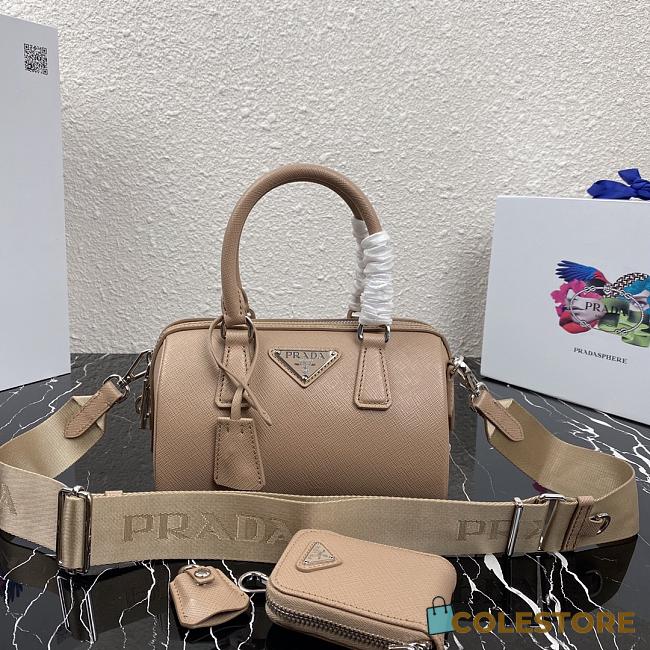 Prada Saffiano Leather Top Handle Bag In Beige 1BB846  - 1