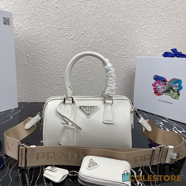 Prada Saffiano Leather Top Handle Bag In White 1BB846 - 1