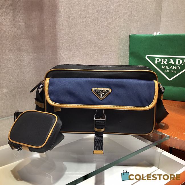 Prada Black Nylon Crossbody In Blue 2VH074 Size 25x15x8cm - 1