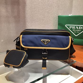 Prada Black Nylon Crossbody In Blue 2VH074 Size 25x15x8cm