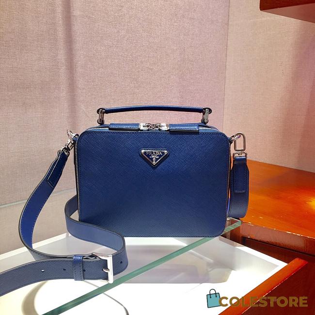 Prada Brique In Blue Saffiano Leather Bag 2VH069  - 1