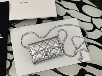 Chanel Classic Card Holder With Chain In Silver