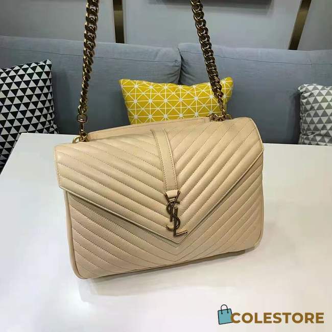 YSL Monogram Medium Beige Chervon Quilted Leather - 1