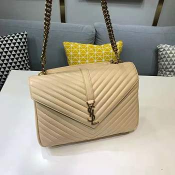 YSL Monogram Medium Beige Chervon Quilted Leather