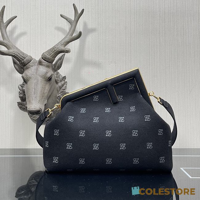 Fendi First Black Flannel Bag With Embroidery 8BP127 Size 32.5x15x23.5cm - 1