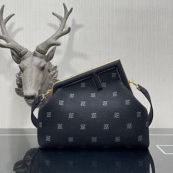 Fendi First Black Flannel Bag With Embroidery 8BP127 Size 32.5x15x23.5cm