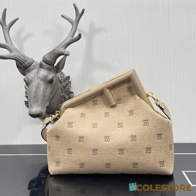 Fendi First Light Beige Flannel Bag With Embroidery 8BP127 Size 32.5x15x23.5cm - 1