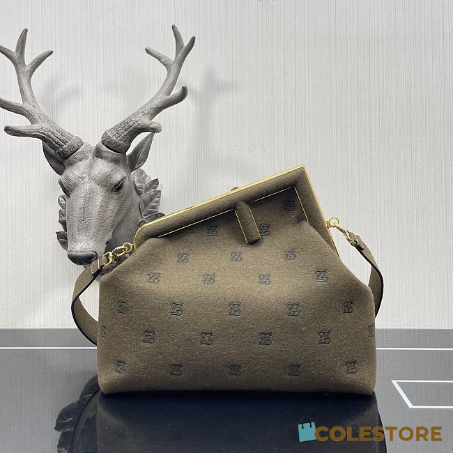 Fendi First Khaki Flannel Bag With Embroidery 8BP127 Size 32.5x15x23.5cm - 1