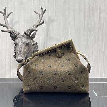 Fendi First Khaki Flannel Bag With Embroidery 8BP127 Size 32.5x15x23.5cm