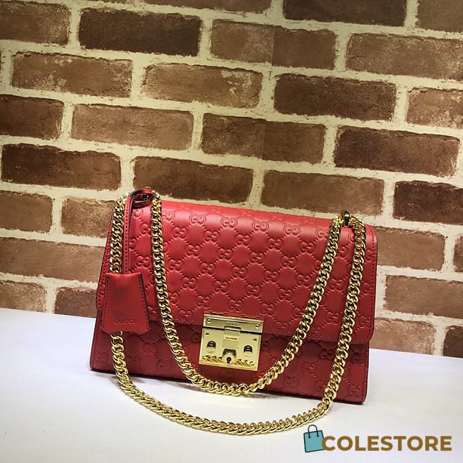 Gucci Padlock Signature Shoulder Bag In Red 409486 Size 30x19x10cm - 1