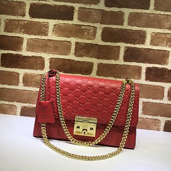 Gucci Padlock Signature Shoulder Bag In Red 409486 Size 30x19x10cm