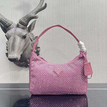 Prada Satin Mini Bag With Artificial Crystal In Pink 1NE515 Size 17x6x22cm