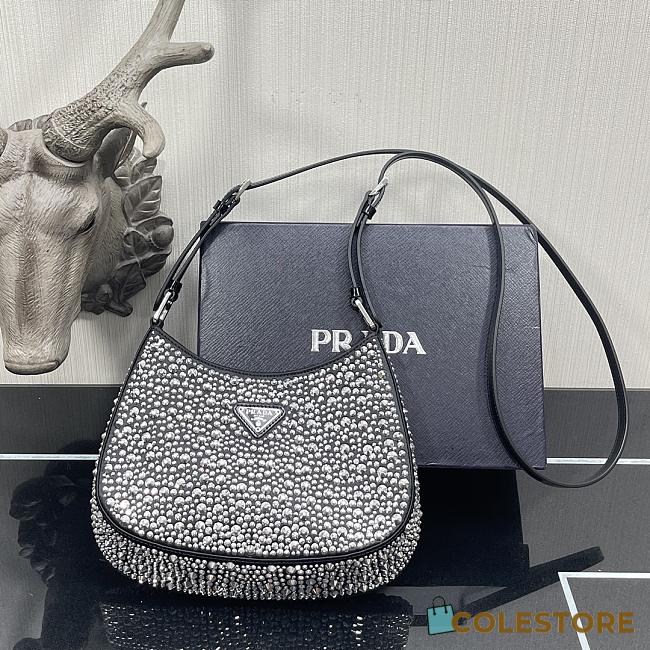 Prada Cleo Shoulder Bag Artificial Crystal In Black 1BC169 Size 18.5x4.5x22cm - 1