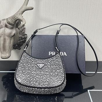 Prada Cleo Shoulder Bag Artificial Crystal In Black 1BC169 Size 18.5x4.5x22cm