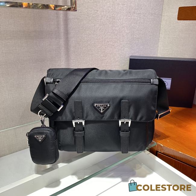 Prada Medium Nylon Shoulder Bag Black 1BD671 Size 30x25x12cm - 1