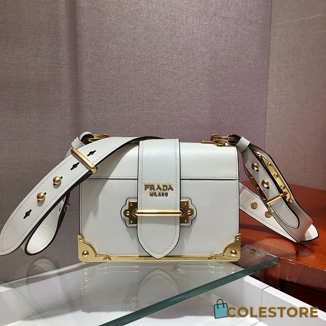 Prada Cahier Leather Shoulder Bag White 1BD045 Size 19x14x9cm - 1