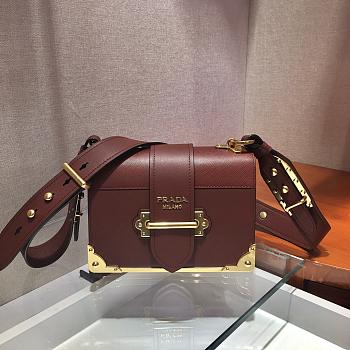 Prada Cahier Leather Shoulder Bag Wine 1BD045 Size 19x14x9cm