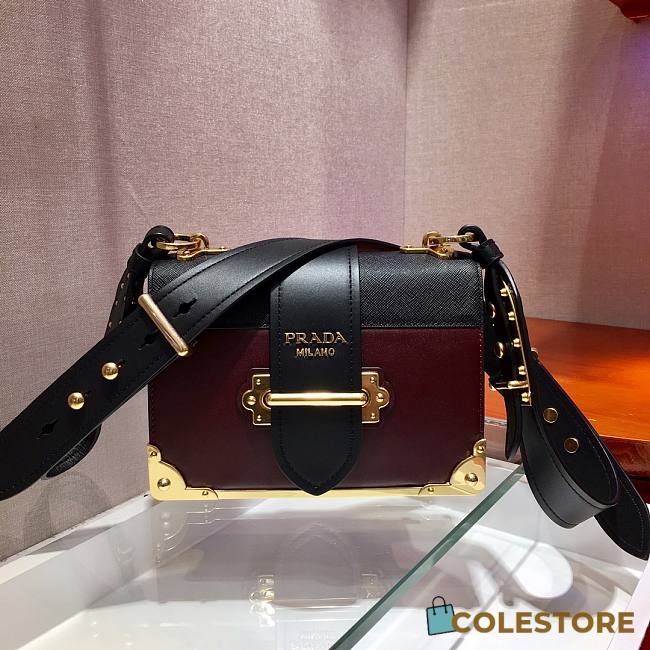 Prada Cahier Leather Shoulder Bag Black&Wine 1BD045 Size 19x14x9cm - 1