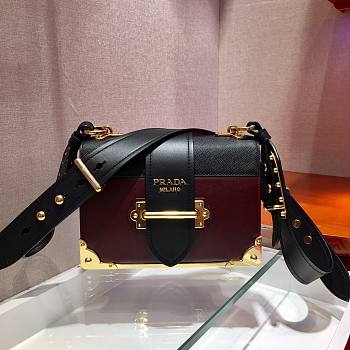 Prada Cahier Leather Shoulder Bag Black&Wine 1BD045 Size 19x14x9cm