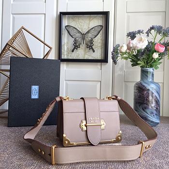 Prada Cahier Leather Shoulder Bag Beige 1BD045 Size 19x14x9cm