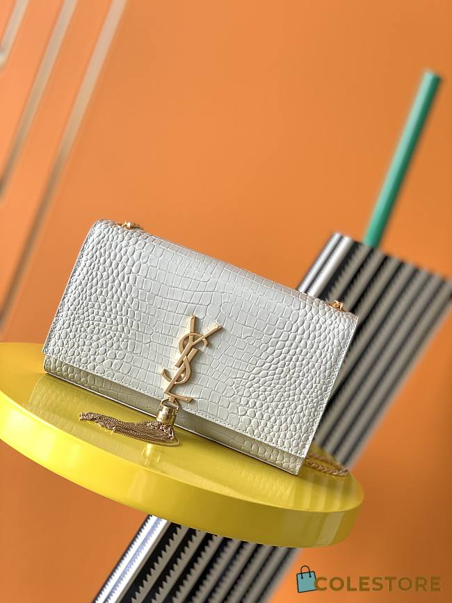 YSL Medium Kate Monogram Satchel White Calfskin 35411 Size 24cm  - 1