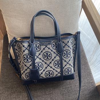 Colestore Tory Burch Perry Monogram Triple T Tote Bag In Blue Size 34x28x13.5cm