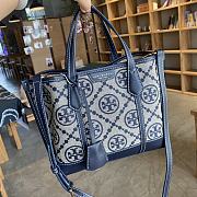 Colestore Tory Burch Perry Monogram Triple T Tote Bag In Blue Size 34x28x13.5cm - 3
