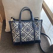 Colestore Tory Burch Perry Monogram Triple T Tote Bag In Blue Size 34x28x13.5cm - 6