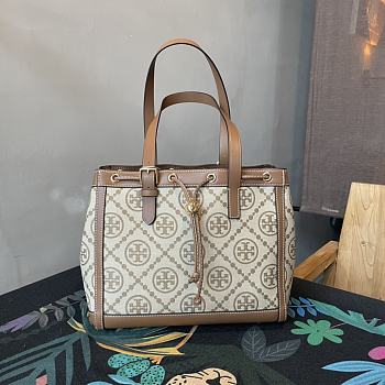 Colestore Tory Burch Perry Monogram Triple T Tote Bag In Brown Size 34x28x13.5cm