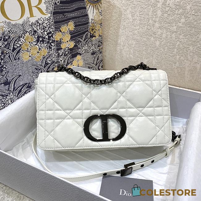 Dior Caro Medium Bag White Cannage Calfskin Silver Hardware - 1