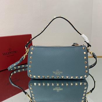 Small Rockstud Grainy Calfskin Crossbody Bag Azure 19cm