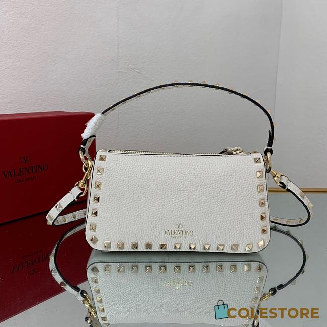 Small Rockstud Grainy Calfskin Crossbody Bag White 19cm - 1