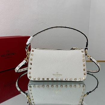 Small Rockstud Grainy Calfskin Crossbody Bag White 19cm