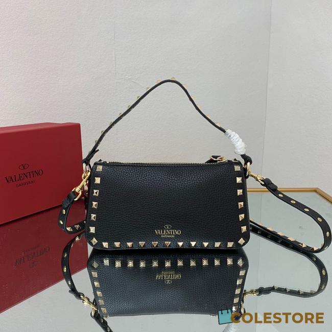 Small Rockstud Grainy Calfskin Crossbody Bag Black 19cm - 1
