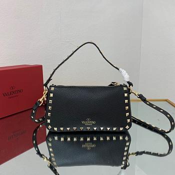 Small Rockstud Grainy Calfskin Crossbody Bag Black 19cm