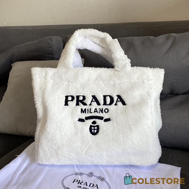 Prada Terry Fabric Tote Bag White Size 40×34×16cm - 1