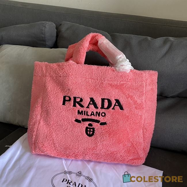 Prada Terry Fabric Tote Bag Pink Size 40×34×16cm - 1