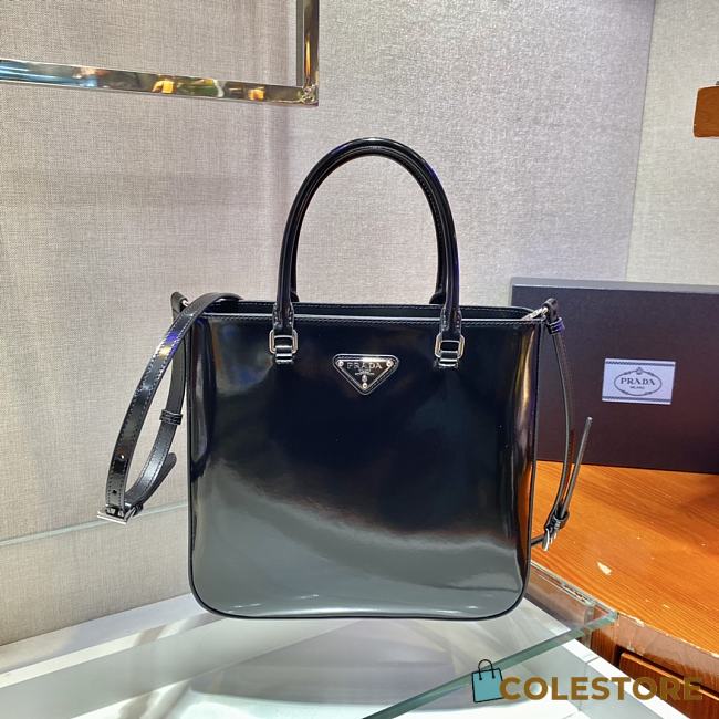 Prada Black Brush Leather Tote Bag 1BA330 Size 24x22x6cm - 1