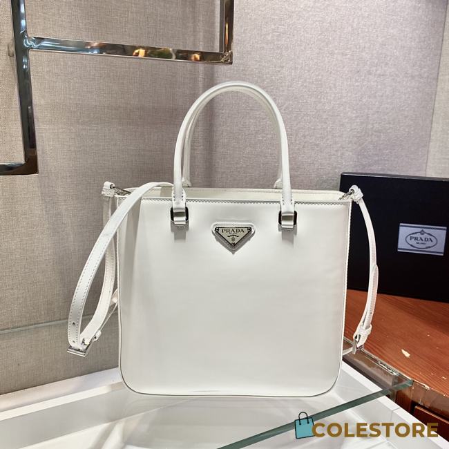 Prada Brush Leather Tote Bag White 1BA330 Size 24x22x6cm - 1