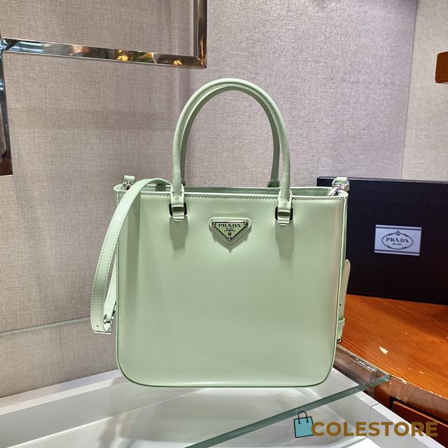 Prada Black Brush Leather Tote Bag Green 1BA330 Size 24x22x6cm - 1