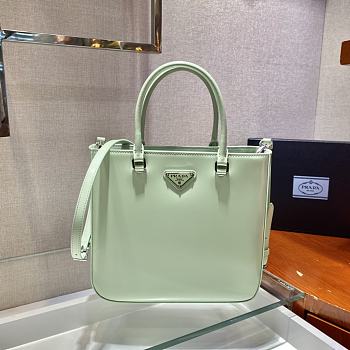 Prada Black Brush Leather Tote Bag Green 1BA330 Size 24x22x6cm