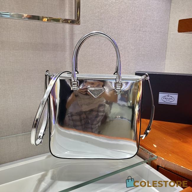Prada Brush Leather Tote Bag Silver 1BA330 Size 24x22x6cm - 1
