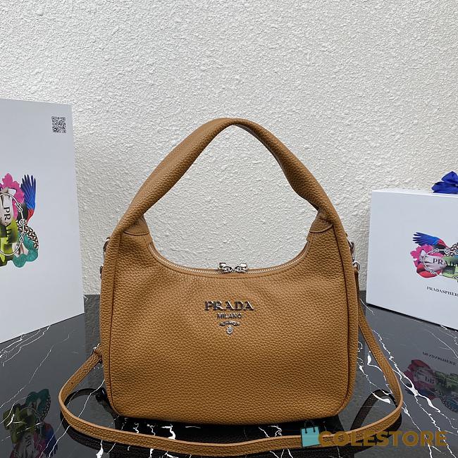 Prada Hobo Leather Bag Brown 1BC132 Size 26x21x9.5cm - 1